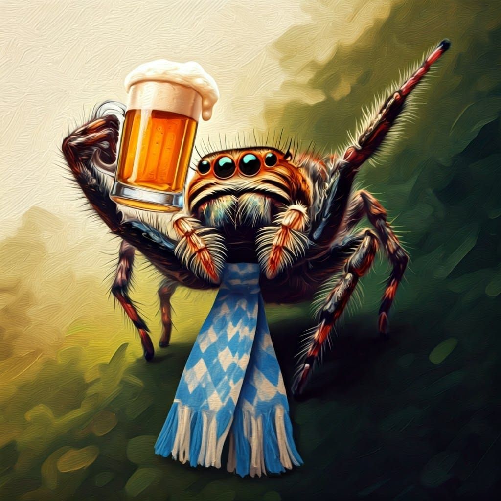 Jumping Spider Celebrates Oktoberfest: Gouache Impressionism