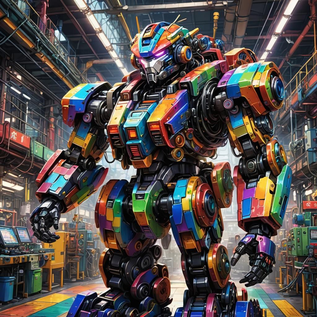 Rainbow Factory Worker in Vibrant 3D Anime Art