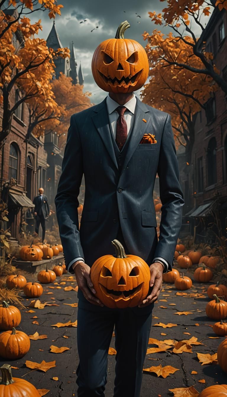 Pumpkin Head in Suit: Detailed Matte Painting