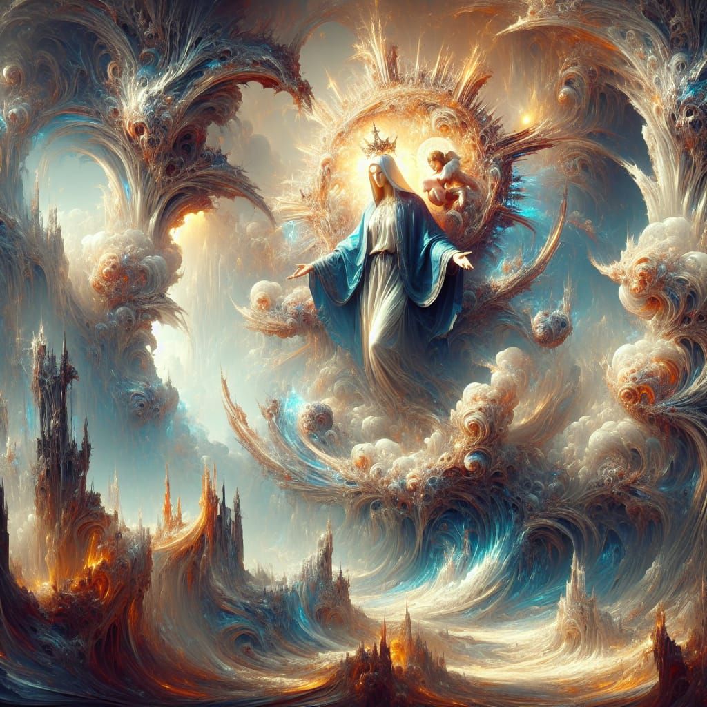 Fantastical Holy Mary: Detailed Matte Painting in 8K