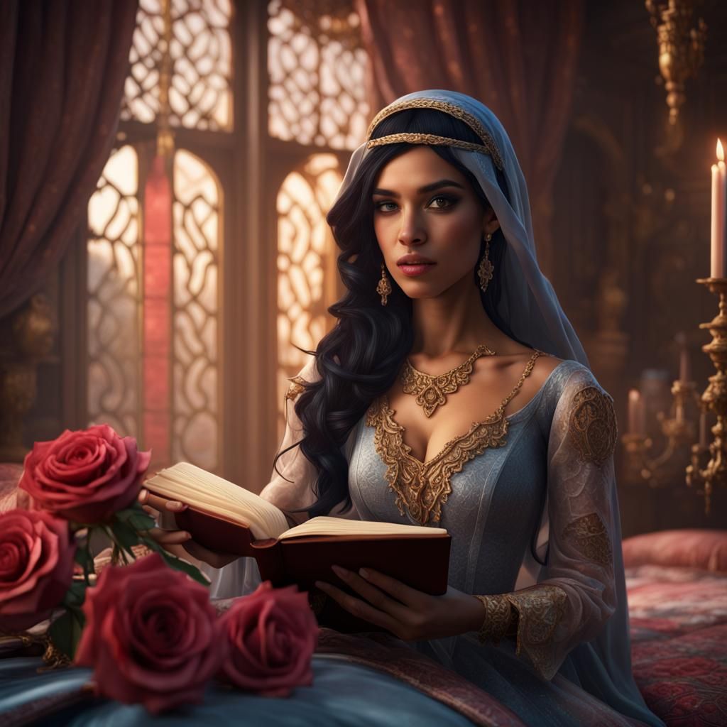 Arab Princess with Book: Detailed Matte Painting