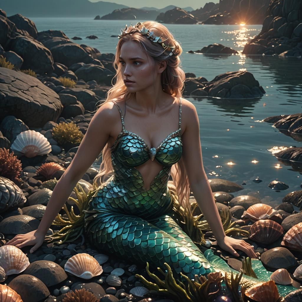 Realistic Mermaid Portrait in Digital Painting Style