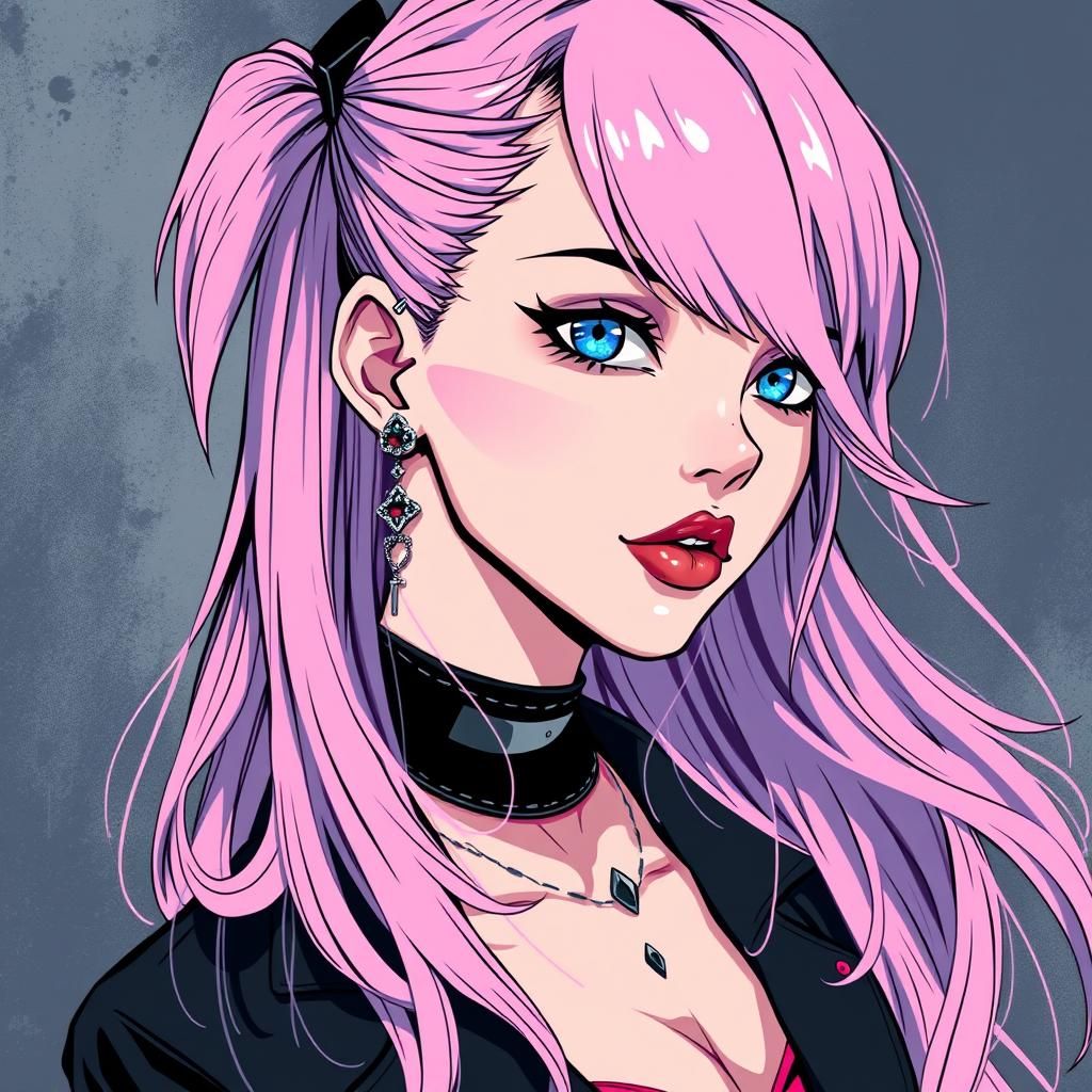 Edgy Alternative Female Portrait in Anime Style
