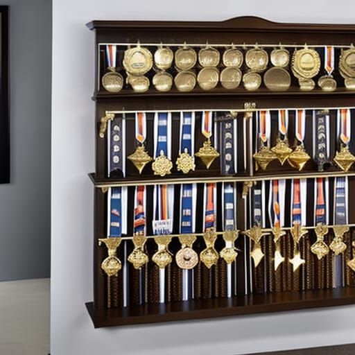 display cabinet with trophies and medals of accomplishments