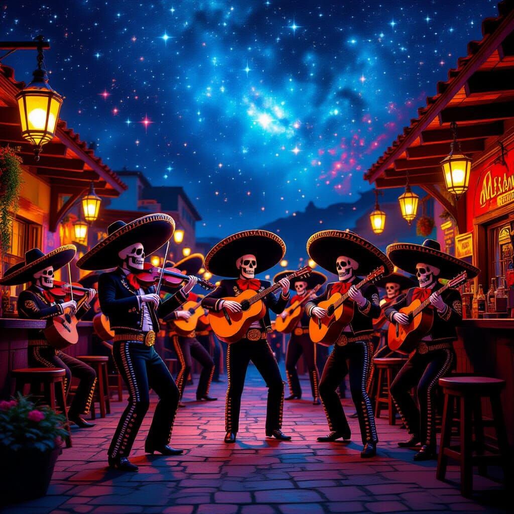 Skeletal Mariachi Band of Tequila in Cantina
