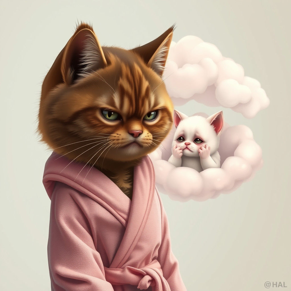 Angry Mother Cat with Crying Kitten in Cloud