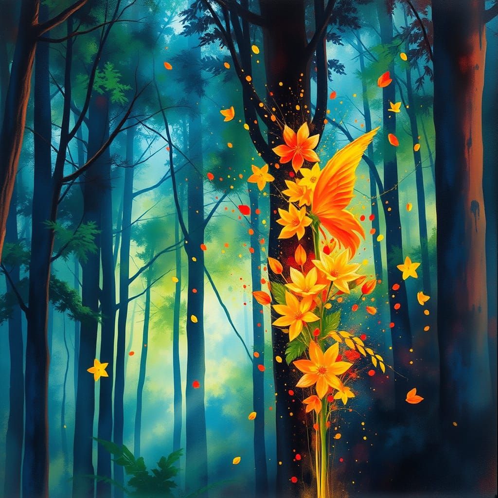 Vibrant Butterful in Whimsical Watercolor Forest