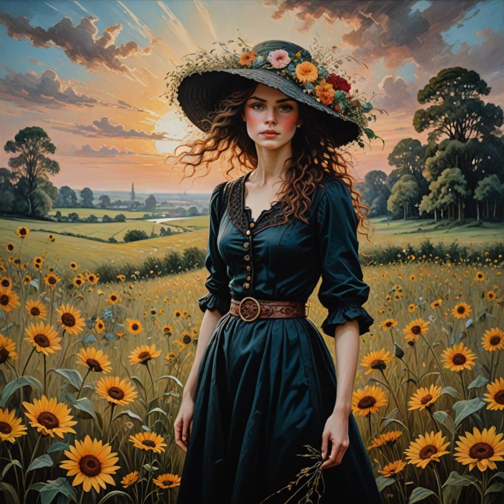 Boho Woman with Colorful Shoes in Warm Landscape