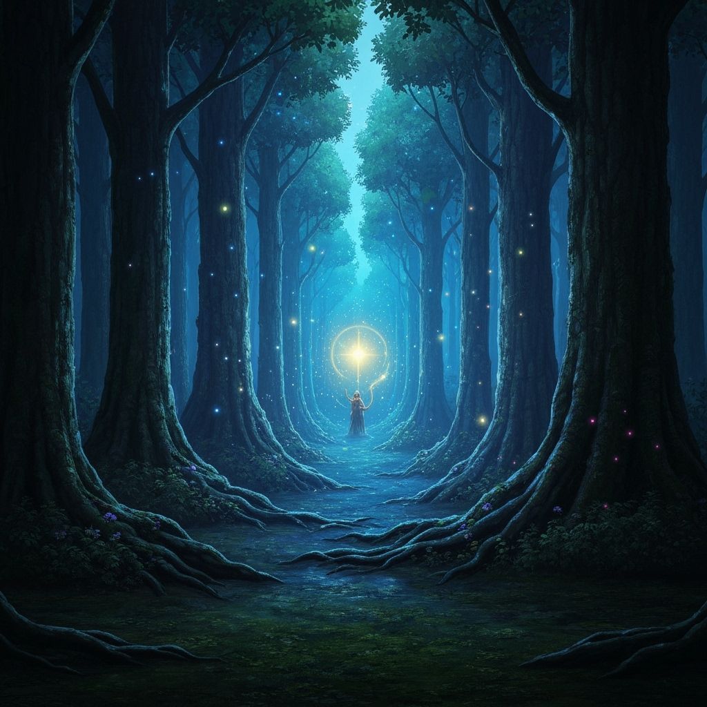 Enchanted Forest Bathed in Magical Light