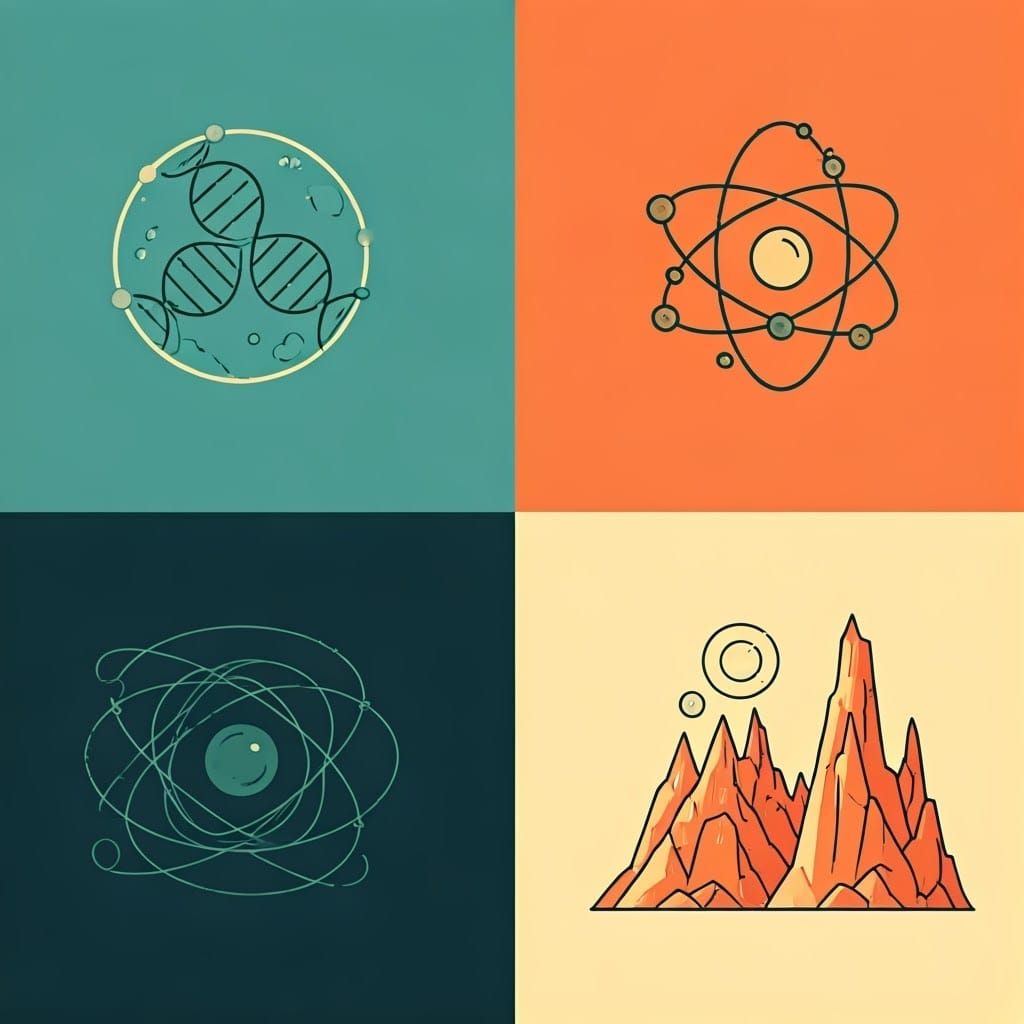 T-shirt design showing biology, chemistry, geology and physi...