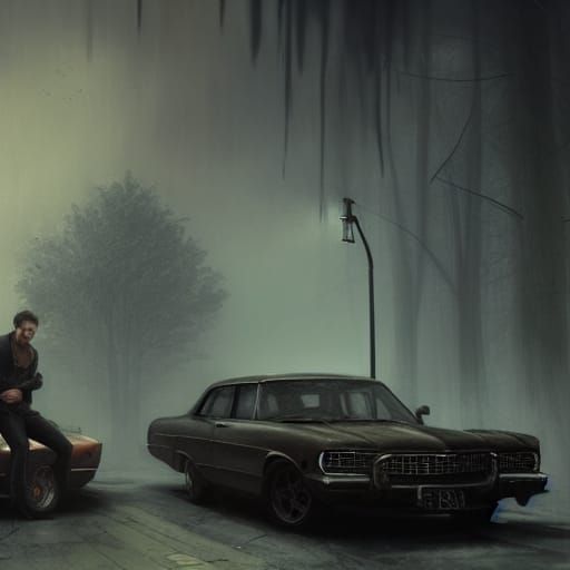 Sam and Dean Winchester with Car: Dark Fantasy Art