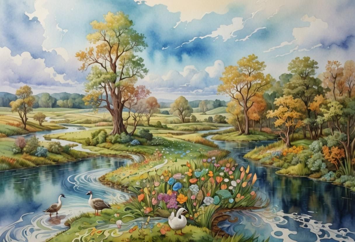 Goose in Watercolor Fractal Candyland Wonderland