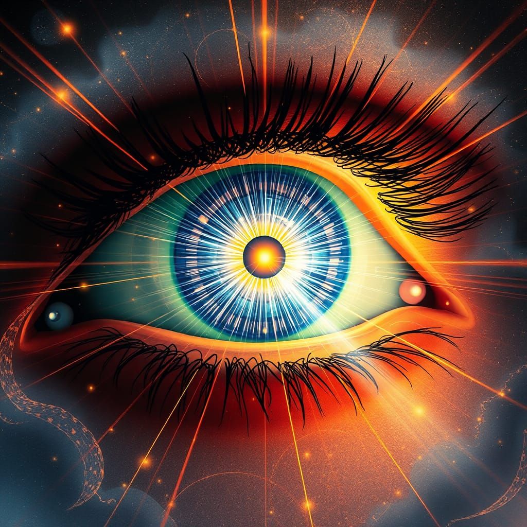 Psychedelic Eye with Magic Sun in Surreal Style