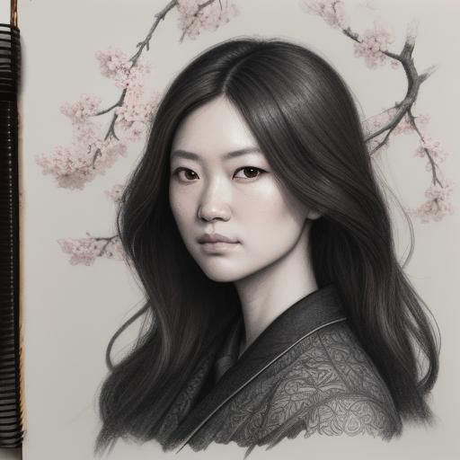 Girl Sketching Dogwood Tree in Charcoal Drawing