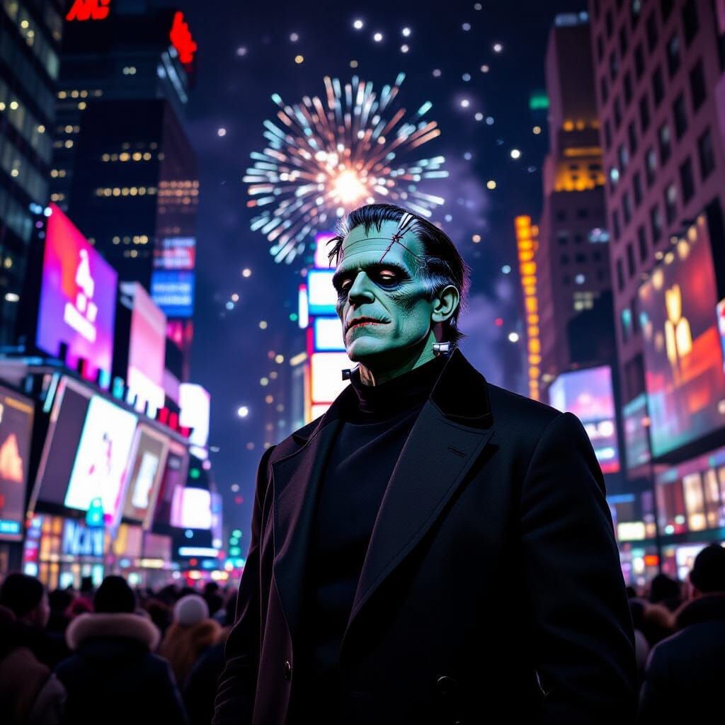 Frankenstein Celebrates New Year's Eve in Times Square