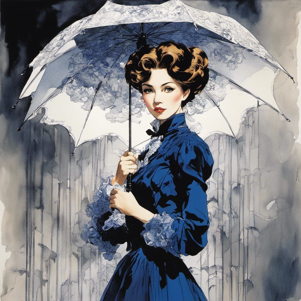 Mary Poppins Floats Above Flower Village, Manga Art