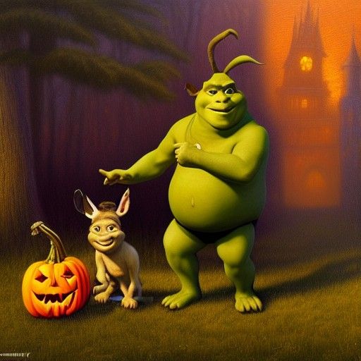 Scary Realistic Shrek and Donkey Halloween Oil Painting