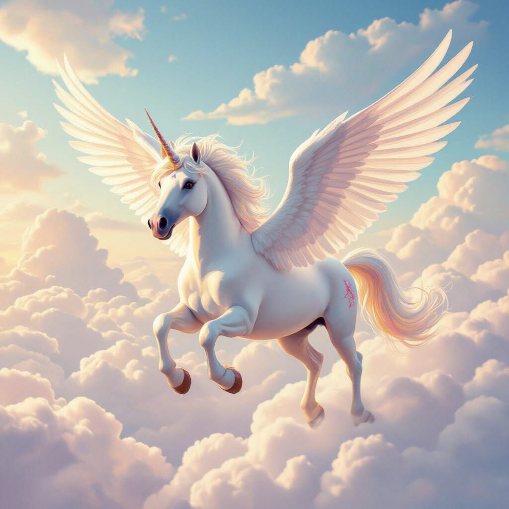 Pegasus Soaring Through Clouds in Candyland Art Style
