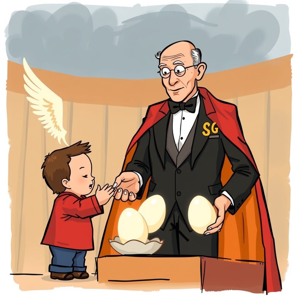 SuperGrandpa, a balding eightyish gentleman in a cape and th...