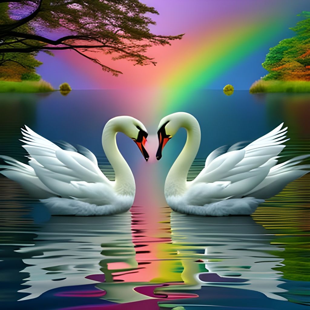 Swans Form Heart Shape on Rainbow Lake