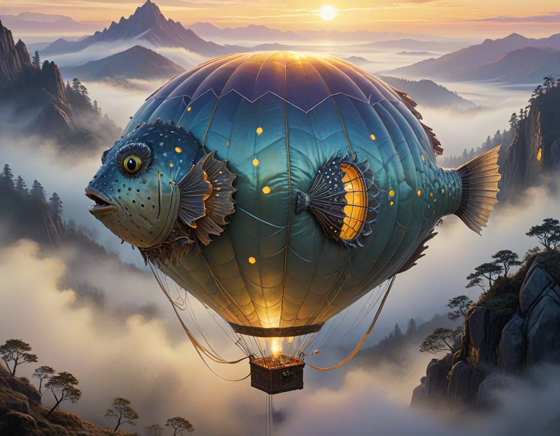 Pufferfish Balloon in Art Nouveau Style