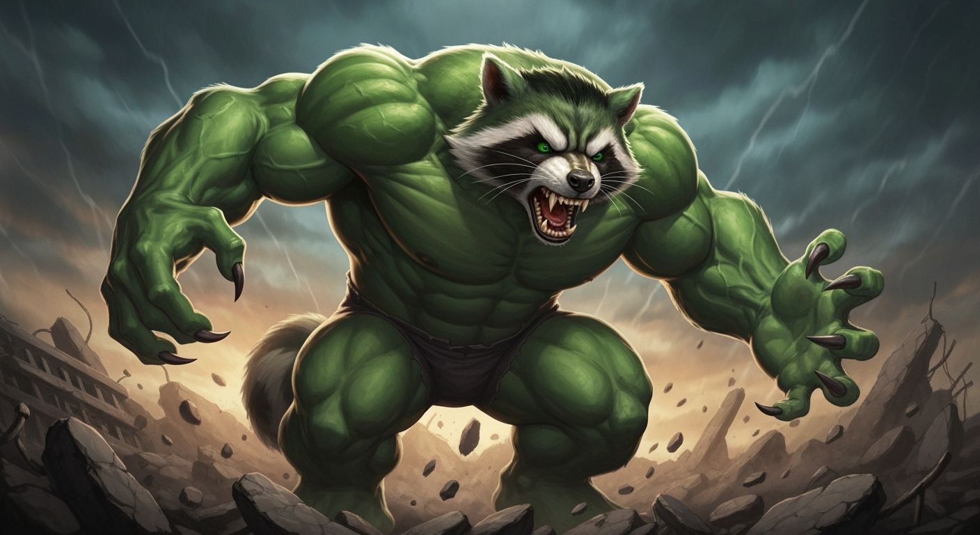 Giant Green Raccoon Superhero