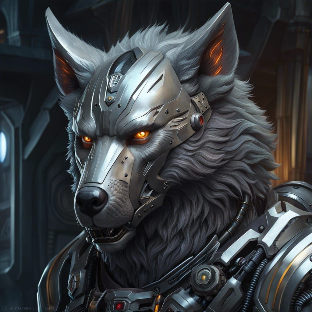 Cybernetic Werewolf Portrait in Hyperrealistic Style