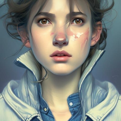 girl in denim jacket white t-shirt