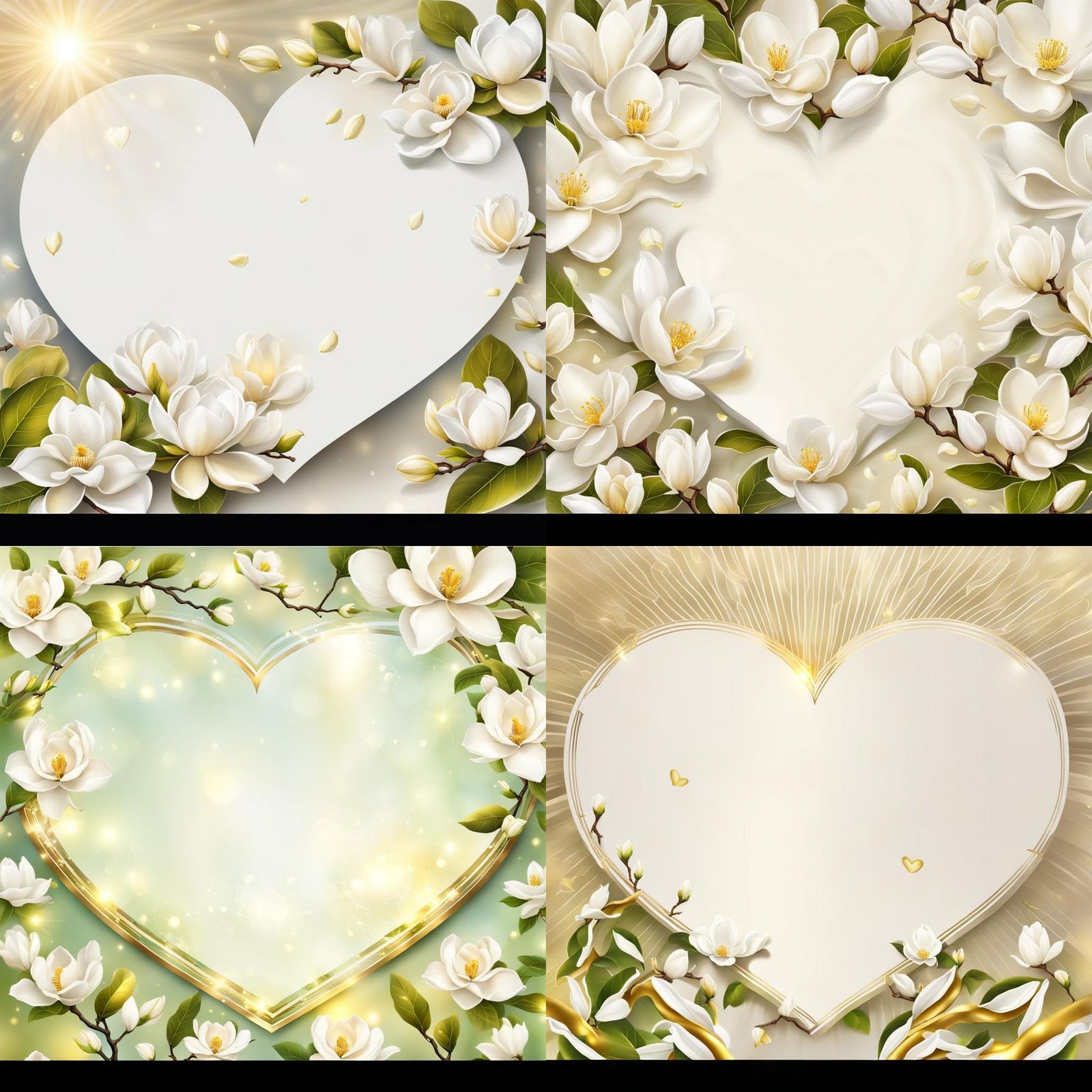 Elegant White Magnolias in Golden Light, Digital Art