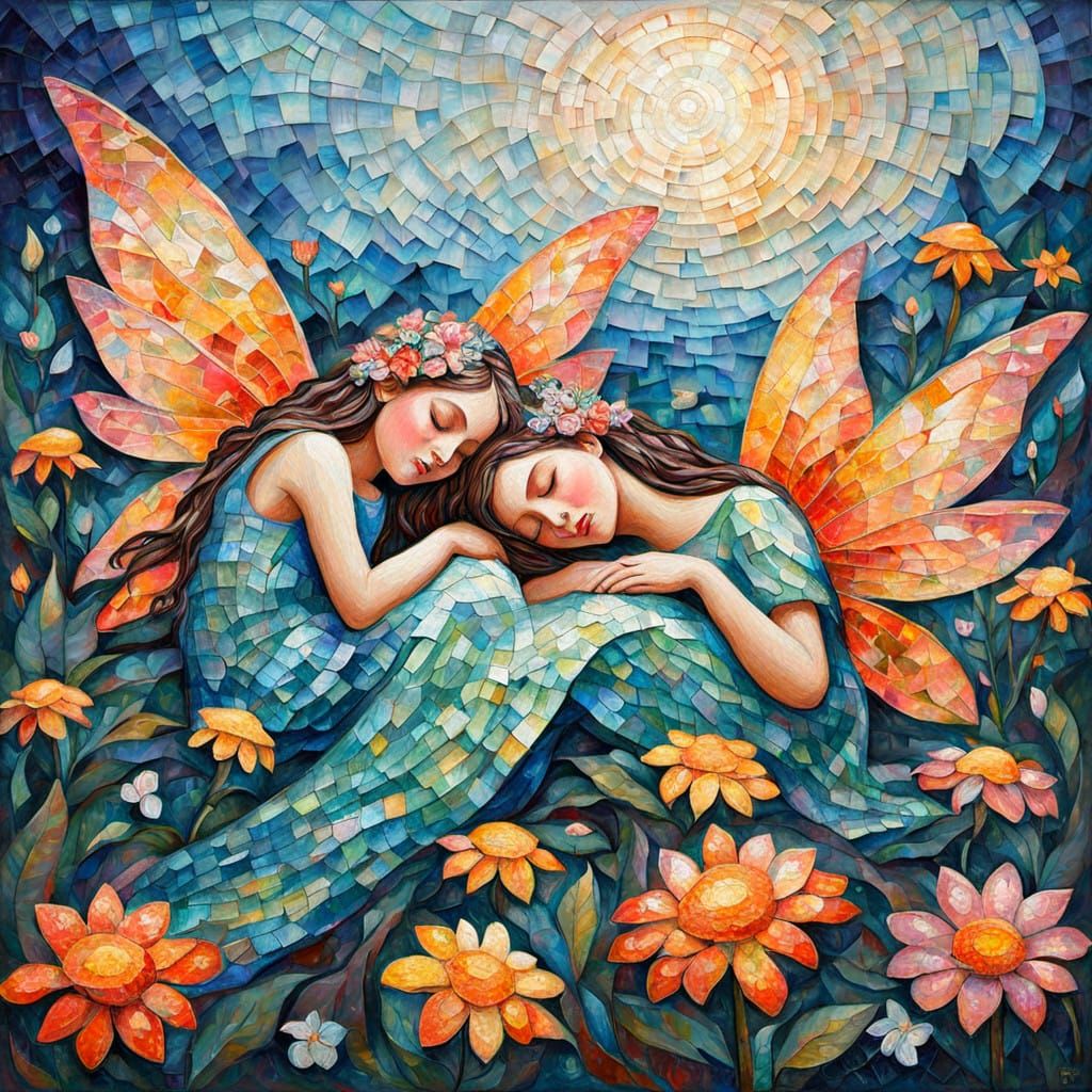 Fairy Sisters in a Neo-Impressionist Field of Flowers