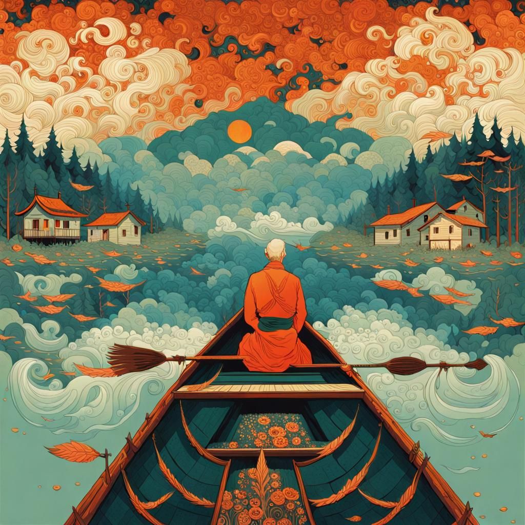 Folk Art Illustration on Judgement, Vasnetsov Style