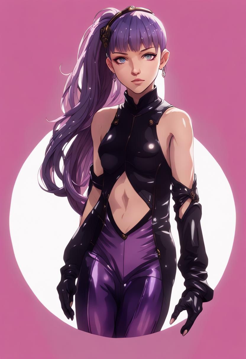 Woman in Latex Catsuit: Detailed Fantasy Art