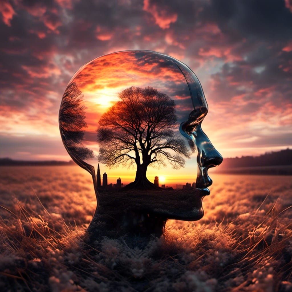 Gothic Frankenstein Sunset in Double Exposure Art