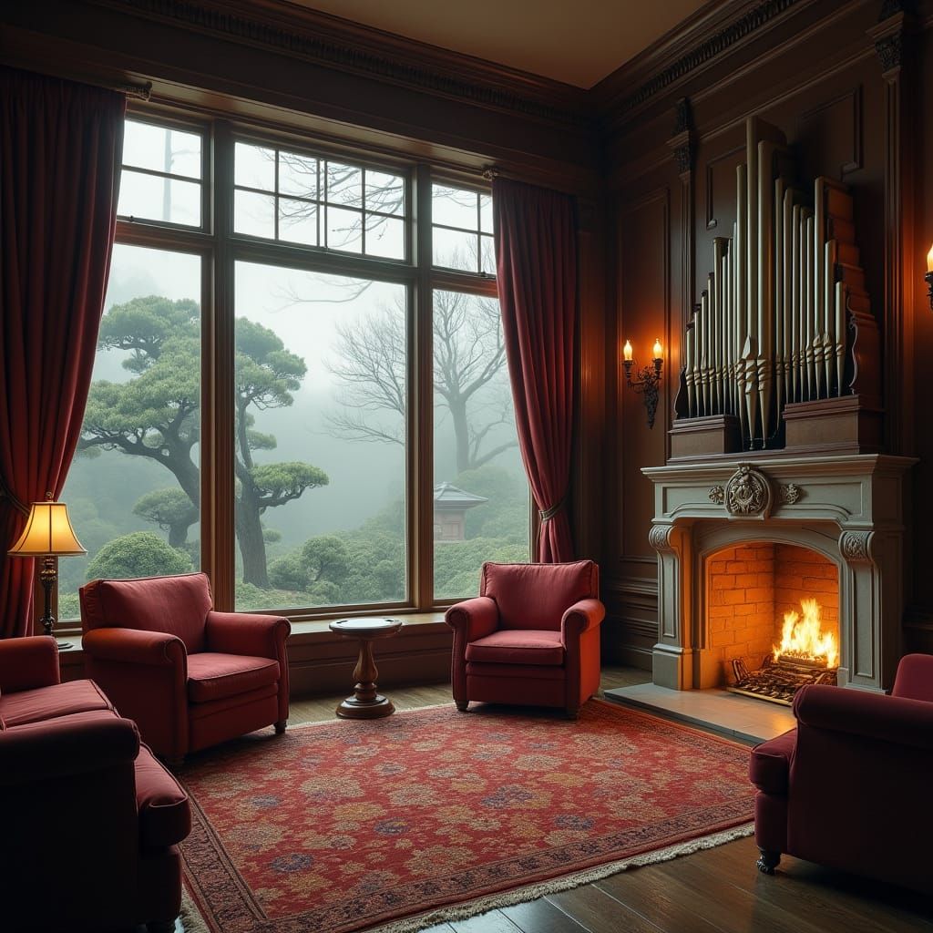 Elegant Georgian Revival Study with Pipe Organ and Japanese ...