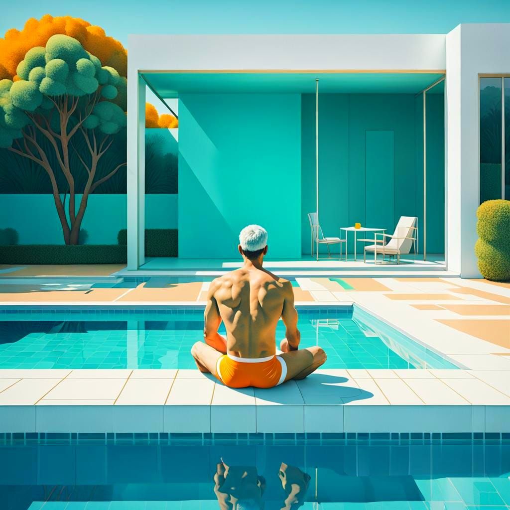 Man by Pool in Pop Art Style