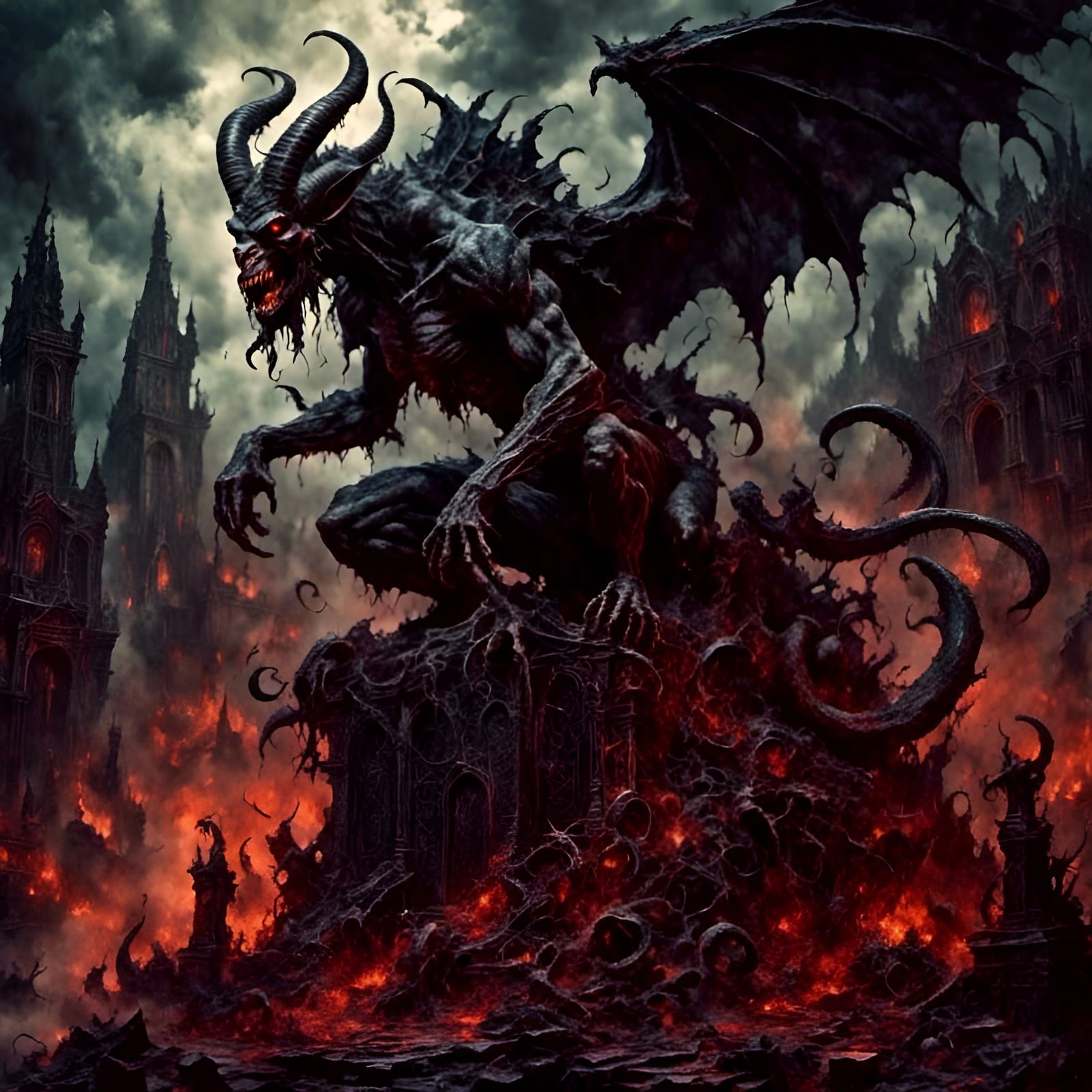 Demonic Gargoyles Guarding Hell's Gates in Comic Style