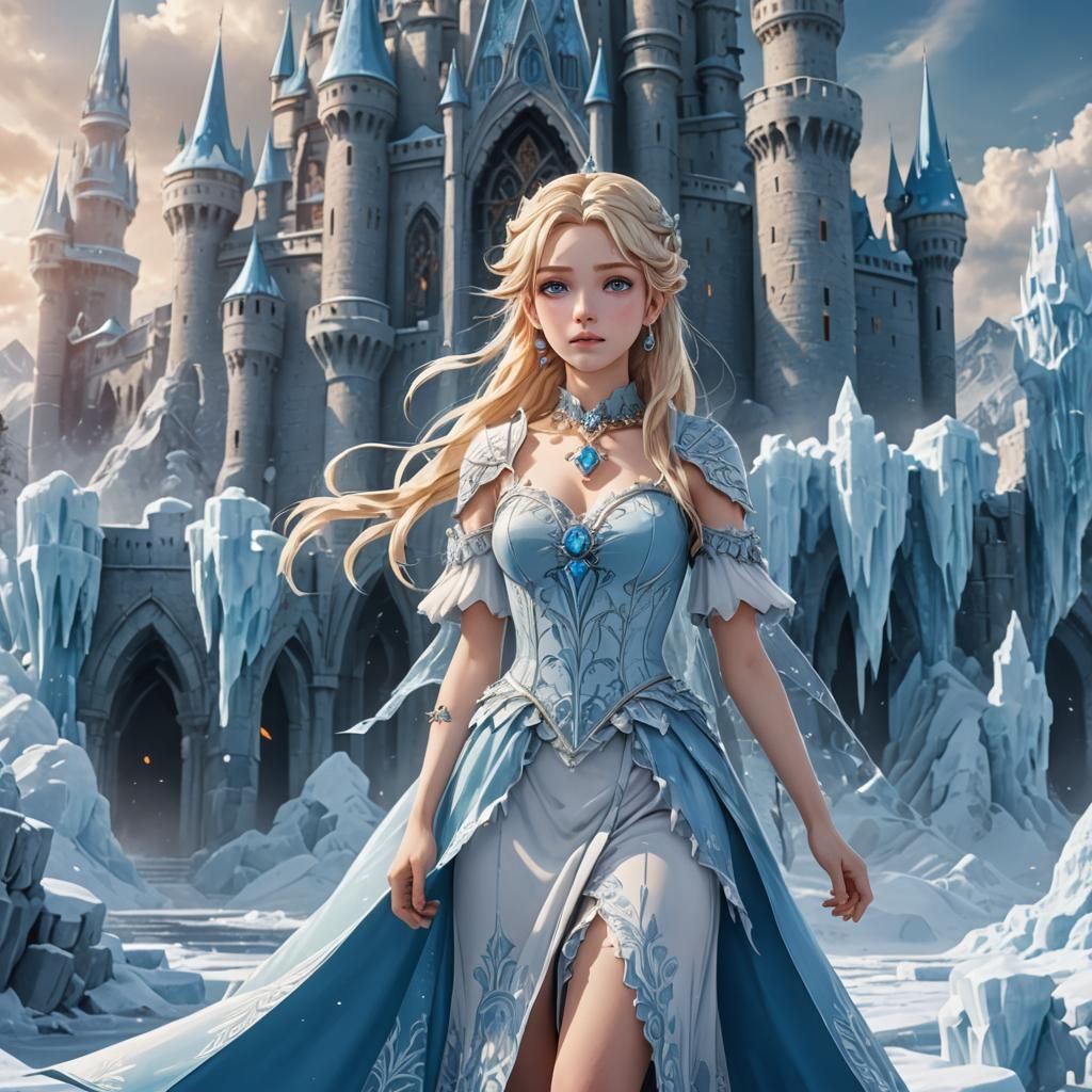 Anime Ice Empress in Front of Ice Castle