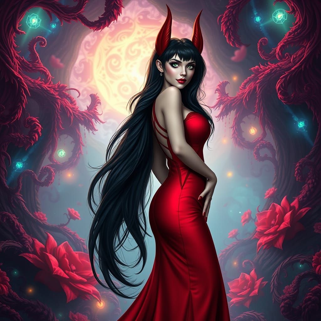 Elvira in Mystical, Dreamlike Fantasy Landscape