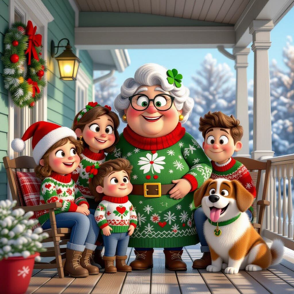 Ugly Christmas Sweaters: Grandma, Family, and Dog