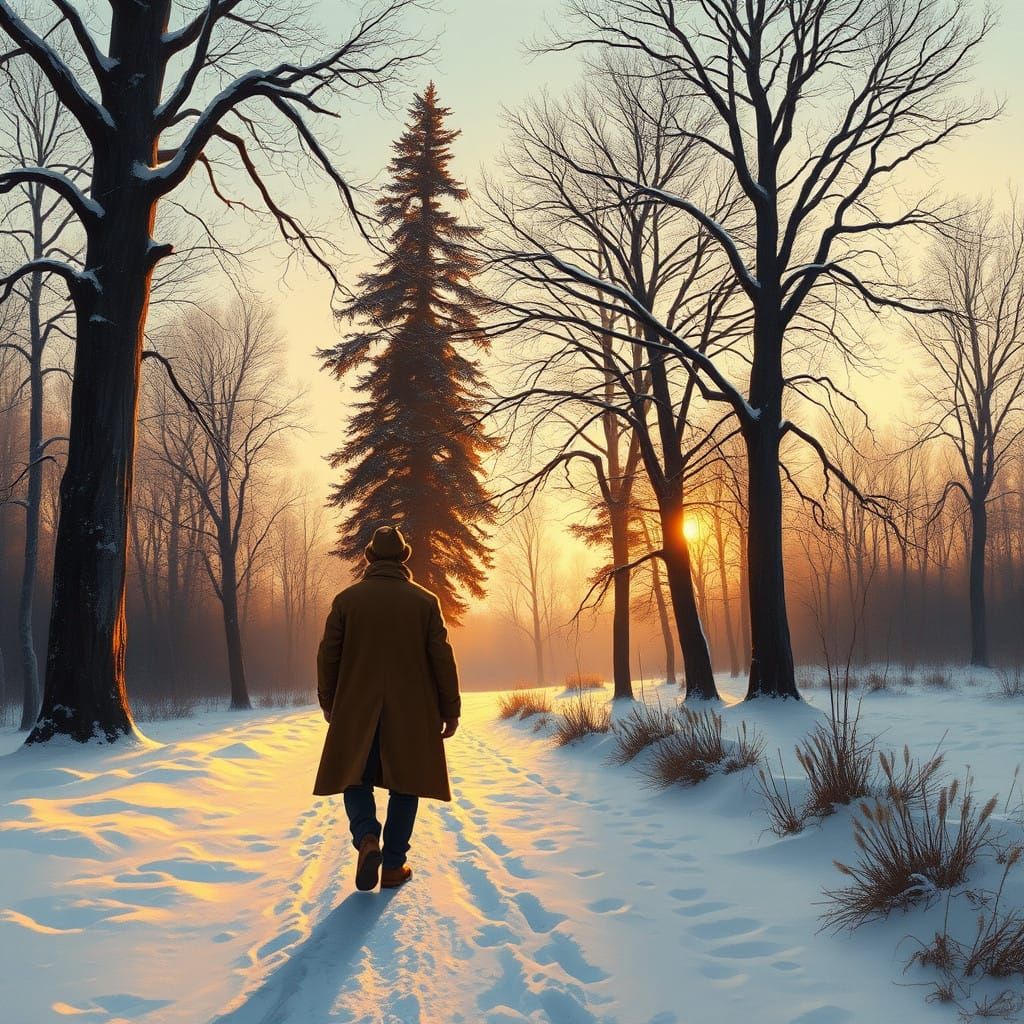 Hopeful Winter Scene in Vibrant, Dreamlike Landscape