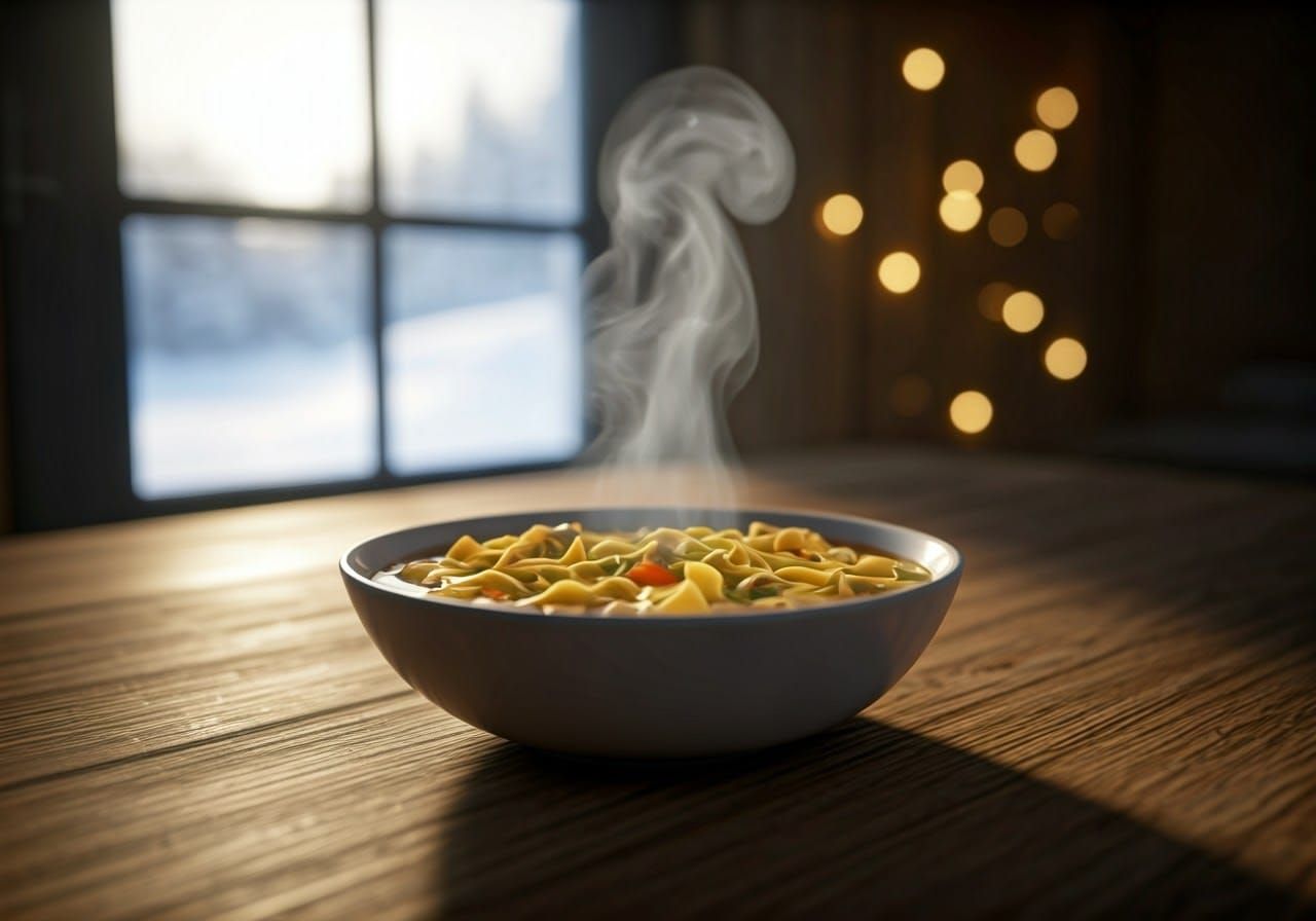 Warmth of Chicken Noodle Soup in Winter Wonderland