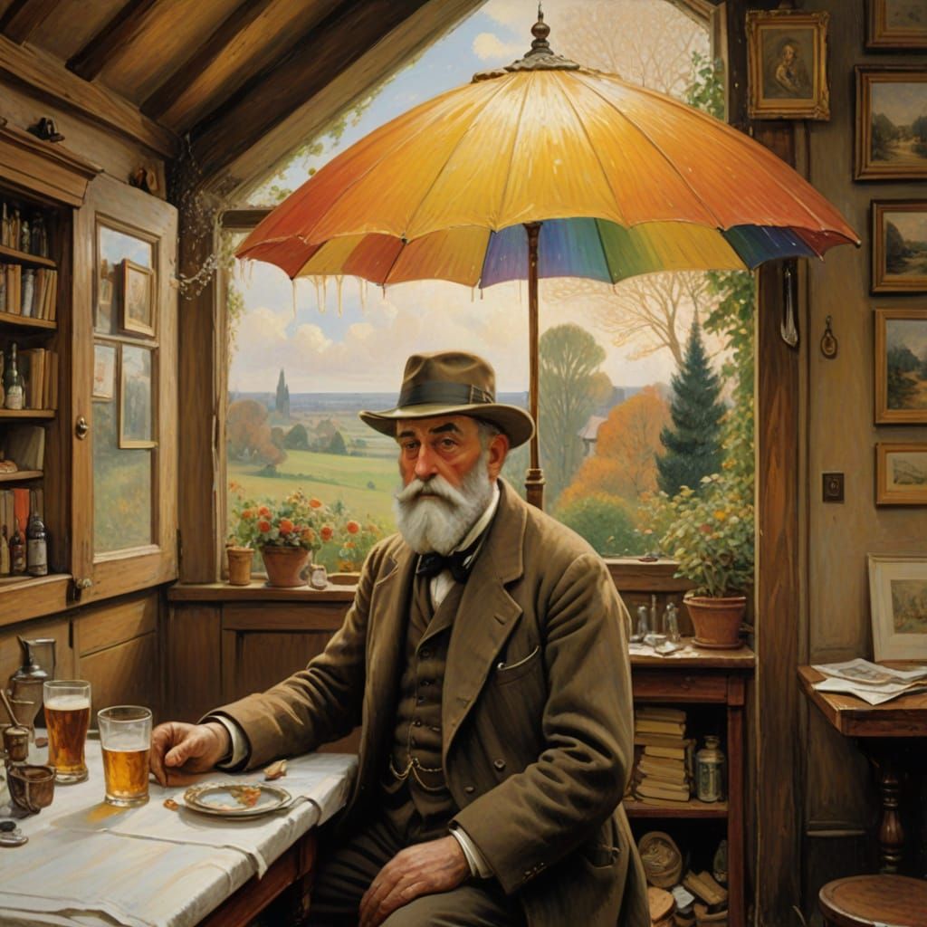 Raindrop Falls into Beer in a Rustic Countryside Pub