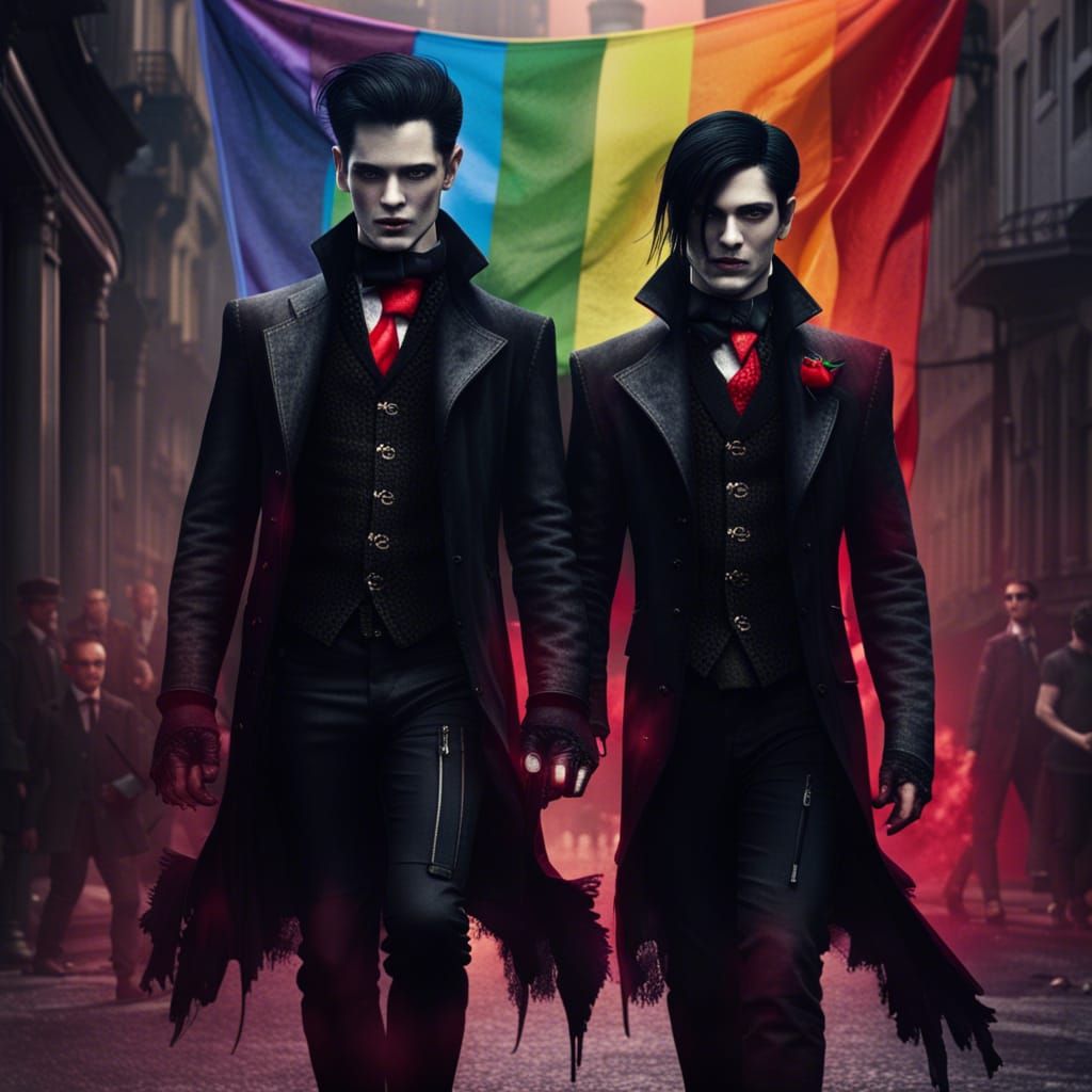Gothic Vampires at Pride Parade in Noir Style