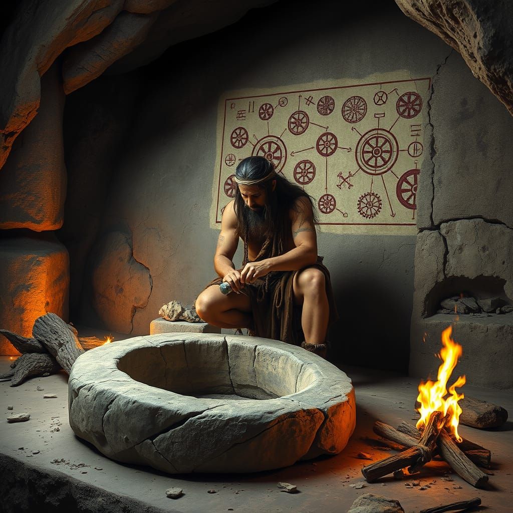 Prehistoric Inventor Crafts Early Wheel Design