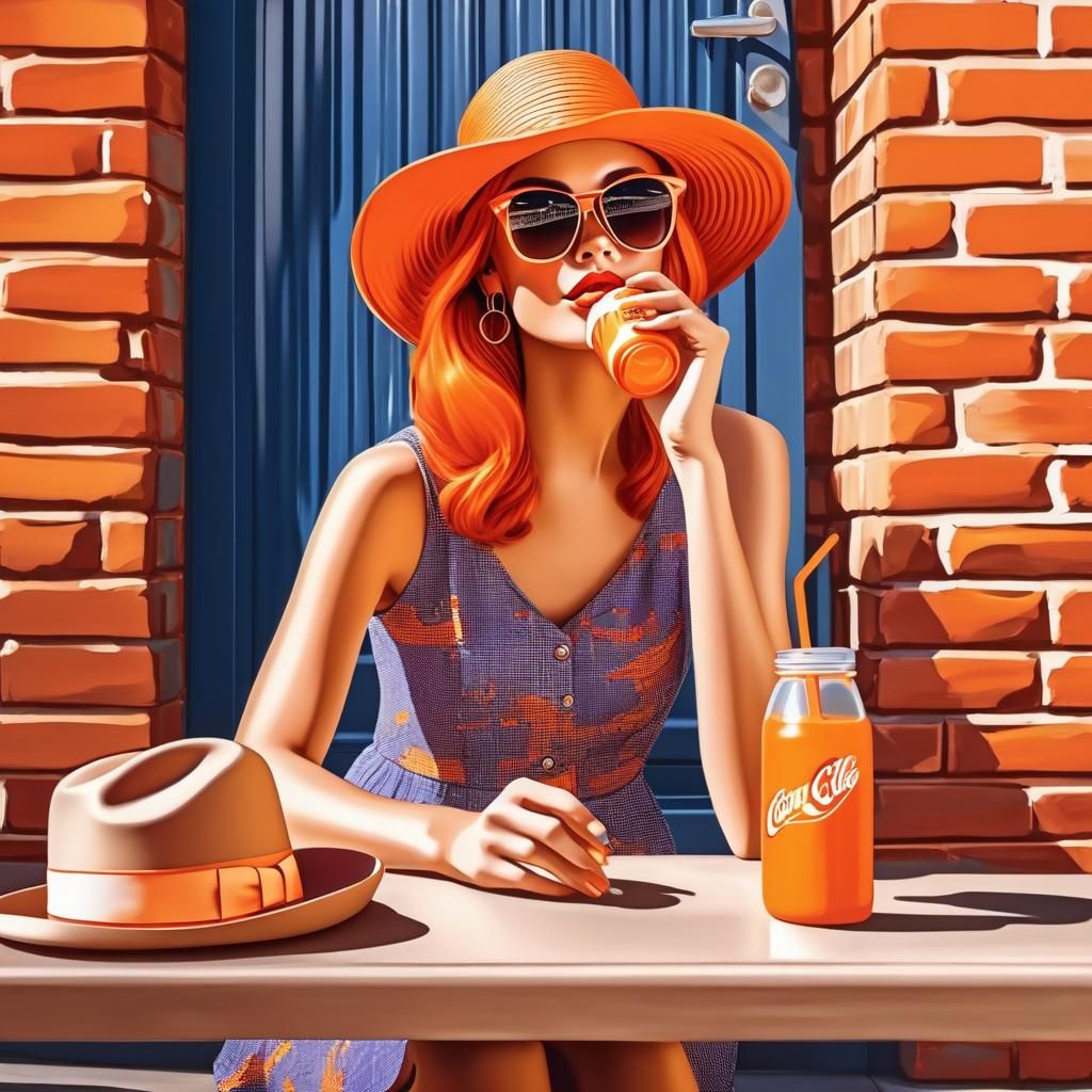 Orange Dream: Woman Sipping Soda, Magazine Illustration