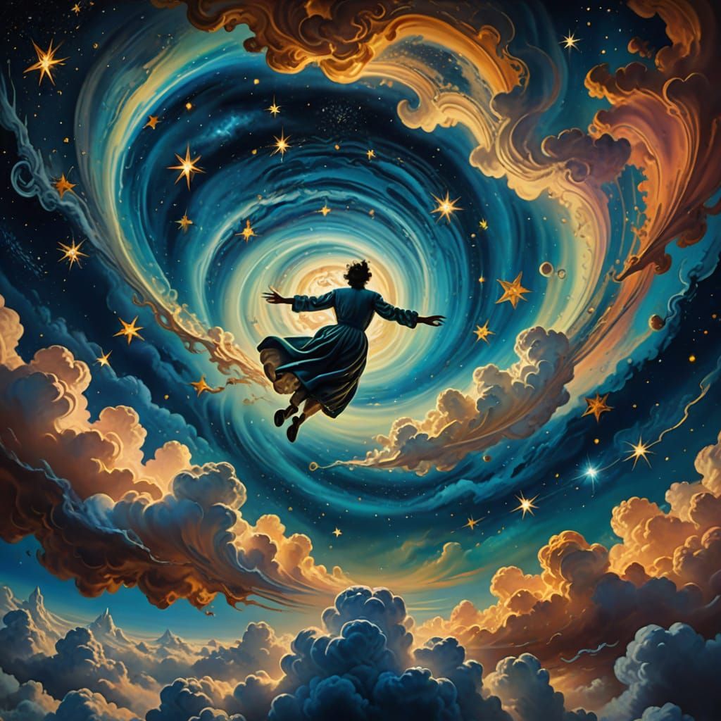 Person Floating in Space in Dali Surrealism Style