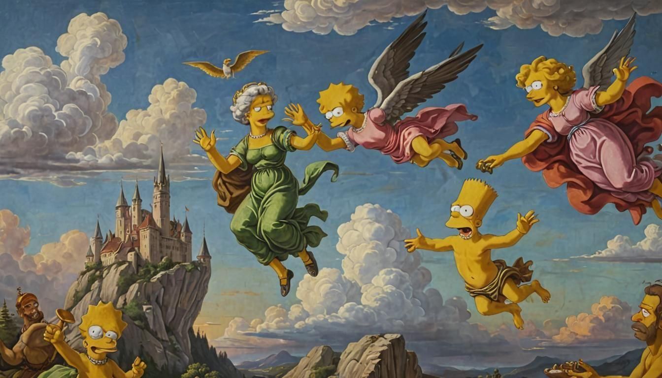 Simpsons Recreate Creation of Adam in Renaissance Style