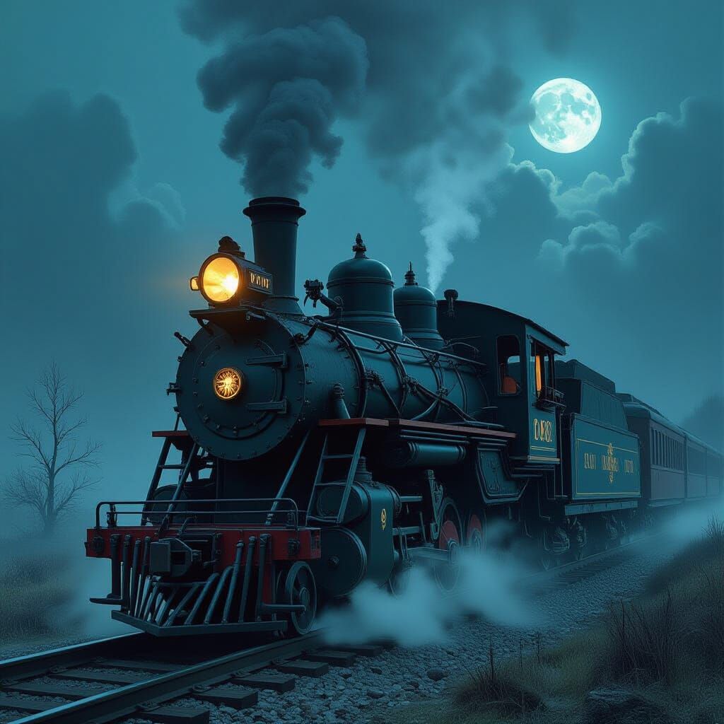 Spectral Skeleton Operates Derelict Steam Train in Misty Lan...