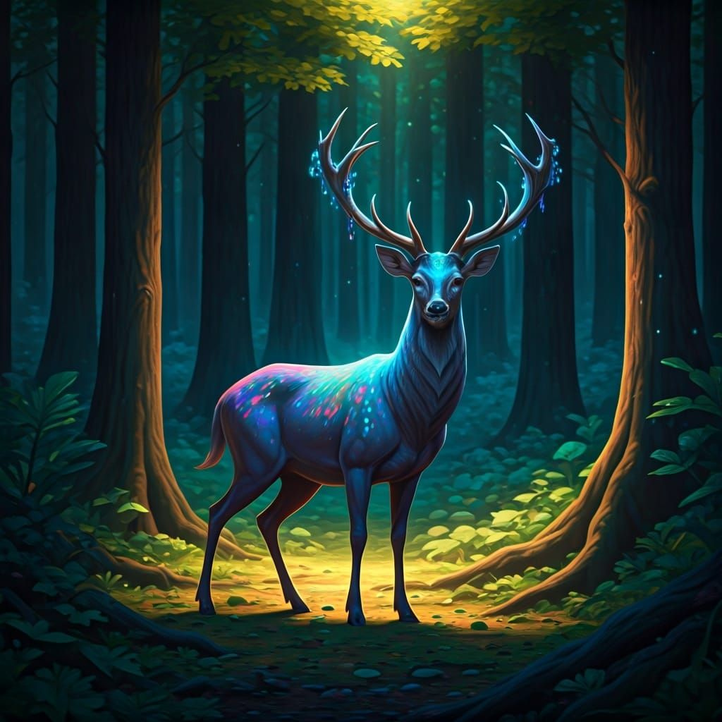 Deer Amidst a Luminous Chemical Outbreak