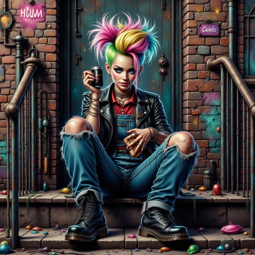 Punk Girl on Lunch Break at Shoe Factory